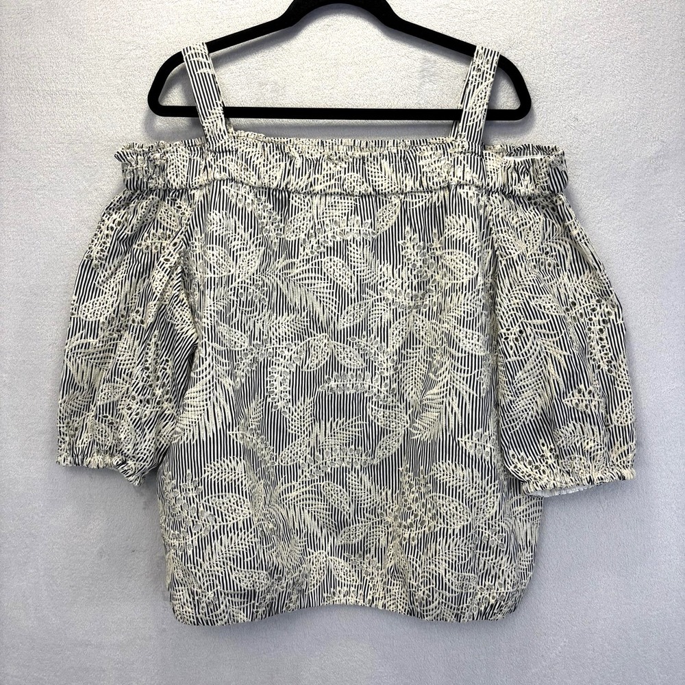 Lauren Ralph Lauren Off Shoulder Embroidered Blouse 1X Black Cream Floral XL